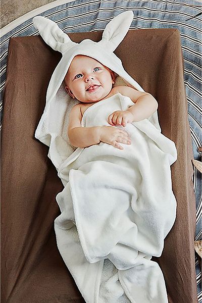 Alpar Tekstil 100% Cotton Soft Girl-Boy Bath Set - Newborn/Baby Swaddle Towel, Rabbit with Ears/Ecru