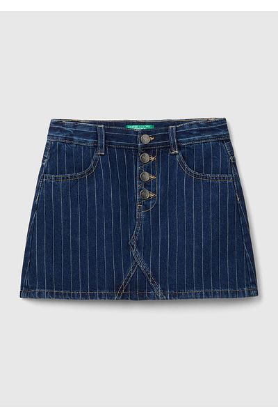 United Colors of Benetton Fata - Fusta mini cu dungi verticale din denim inchis