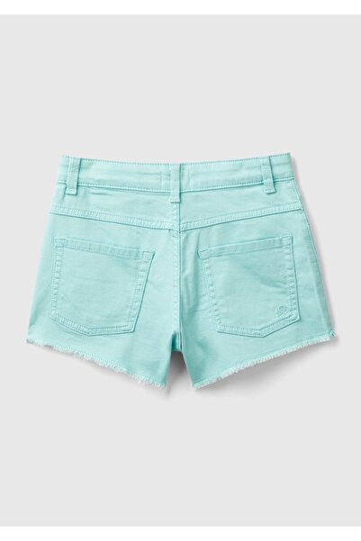 United Colors of Benetton Pantaloni scurti pentru fete Aqua Green - Orificii pentru talie, 5 buzunare, franjuri