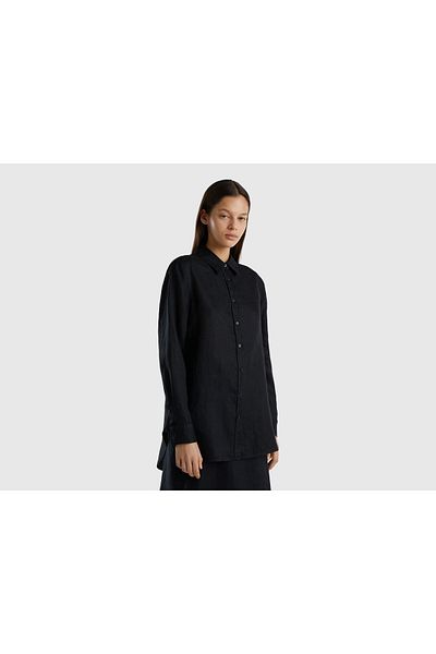 United Colors of Benetton Cămașă de damă din in negru - 100% in
