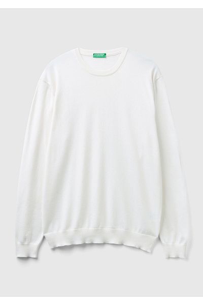 United Colors of Benetton Ανδρικό πουλόβερ Cream Crew Neck 100% Cotton