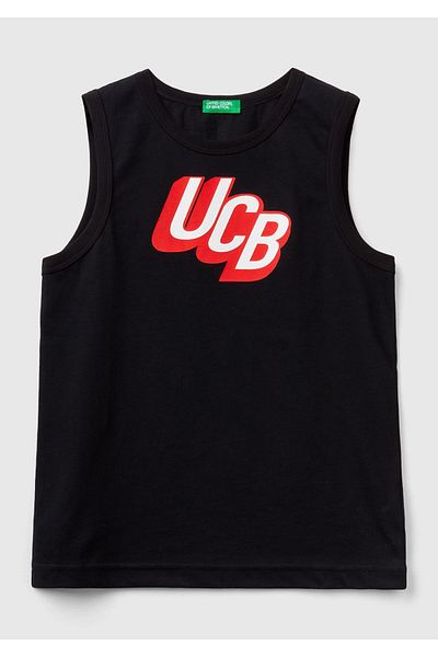United Colors of Benetton Black Logo Printed Sleeveless Tank Top for Boy