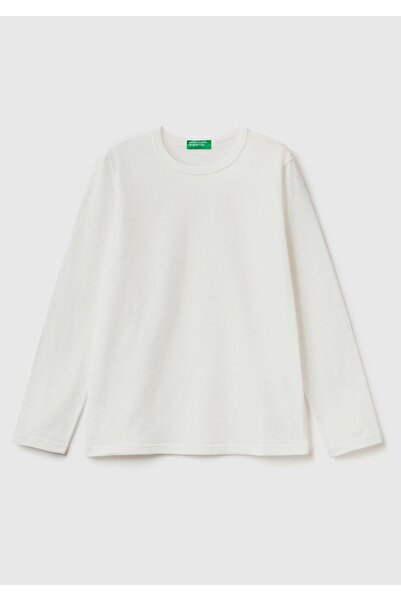 United Colors of Benetton Tricou de bază de culoare crem pentru fete