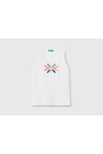 United Colors of Benetton Kız Çocuk Beyaz Simli Benetton Yazılı Atlet