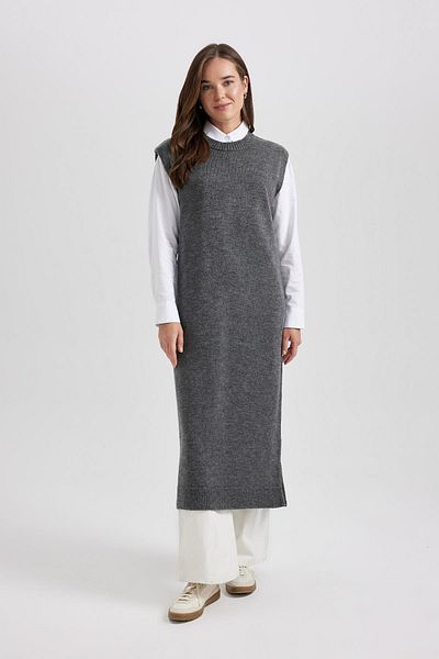 DeFacto Crew Neck Knitwear Sweater - Long Tunic, Regular Fit B0197Ax23Wn