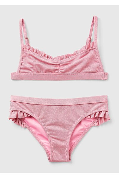 United Colors of Benetton Bikini pentru fete, roz amestecat, cu bretele regla...