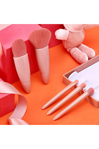 newnet Özel Aynalı 5’li Makyaj Fırça Seti Seyahat Mini Boy Taşınabilir Yumuşak Makyaj Fırçaları