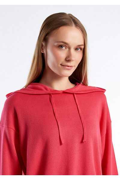 United Colors of Benetton Hanorac tricotaj crop cu glugă roz închis - 100% bumbac