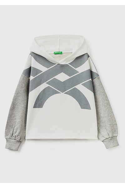 United Colors of Benetton Hanorac pentru fete cu logo-ul bloc de culoare crem imprimat