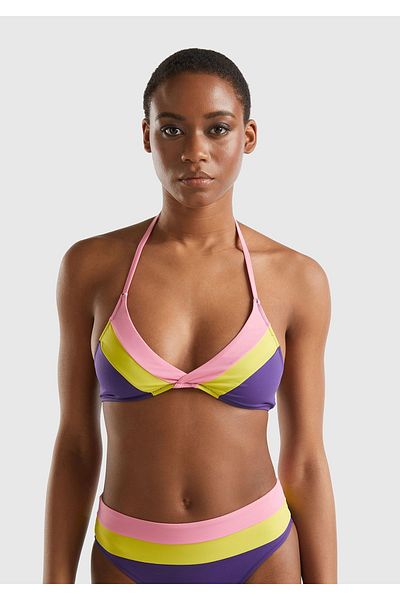 United Colors of Benetton Purple Colorblock Mixi - Halter Neck Women's Bikini Top