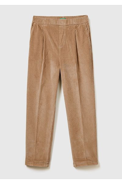 United Colors of Benetton Women's Brown Velvet Trousers with Elastic Waist