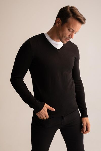 DeFacto Premium Regular Fit V Yaka Triko Kazak Y0799az22au