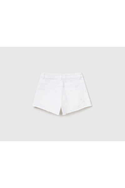 United Colors of Benetton Kız Çocuk Beyaz Beli Ayarlanabilir 5 Cepli Renkli Jean Şort Beyaz