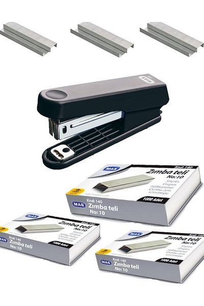 Mas 754 Black Stapler + 3 Pack White Staple Wire