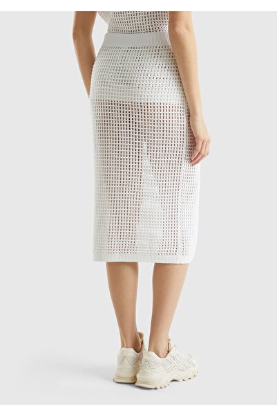United Colors of Benetton Λευκή 100% βαμβακερή γυναικεία φούστα - κάτω από το γόνατο