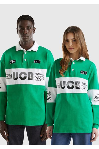 United Colors of Benetton Πράσινο φούτερ Unisex Polo Neck - 100% βαμβάκι, τυπωμένο λογότυπο