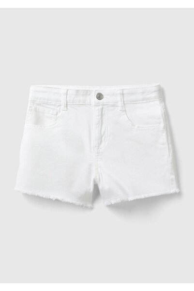 United Colors of Benetton Λευκό κοντό σορτς με ζώνη και κρόσσια - για κορίτσια, 5 τσέπες