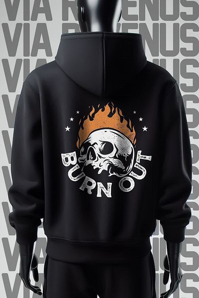 Vordevia Φούτερ με φαρδιά εφαρμογή Born Out 3 νημάτων - Μπροστινή και πίσω στάμπα με μαύρη κουκούλα