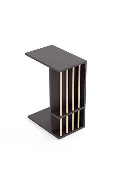 interGO Tekerlekli Yan Sehpa Koltuk Sehpası C Sehpa Zigon Sehpa Servis Sehpası - Antrasit Gri