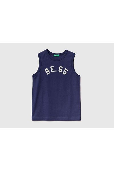 United Colors of Benetton Erkek Çocuk Lacivert Benetton Yazılı Penye Atlet