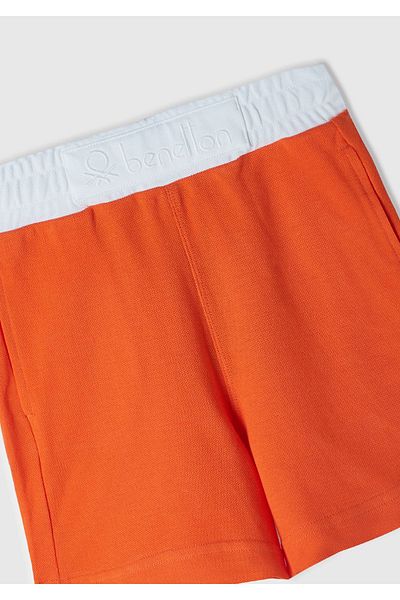 United Colors of Benetton Băieți - Pantaloni scurți Polo Pique cu șnur în talie cu imprimeu cu logo portocaliu, un singur buzunar