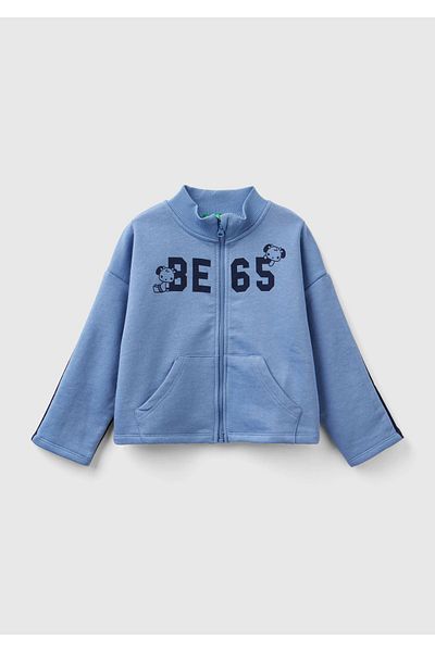 United Colors of Benetton Girl's Aviator Blue Slogan Printed Color Block Sweatshirt