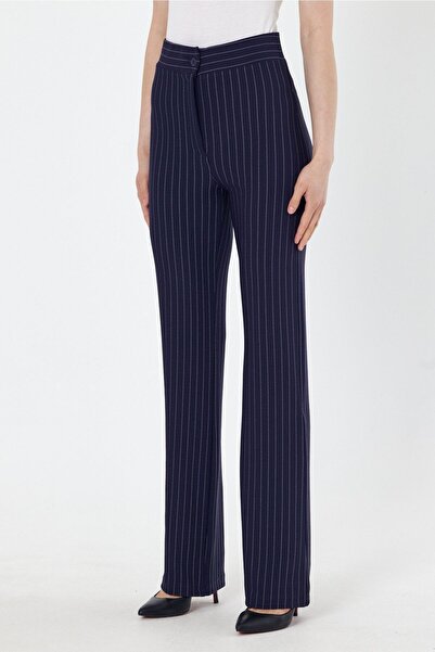 macharel jeans Women's Striped Navy Blue High Waist Slim-fit Flare Leg Palazzo Pants