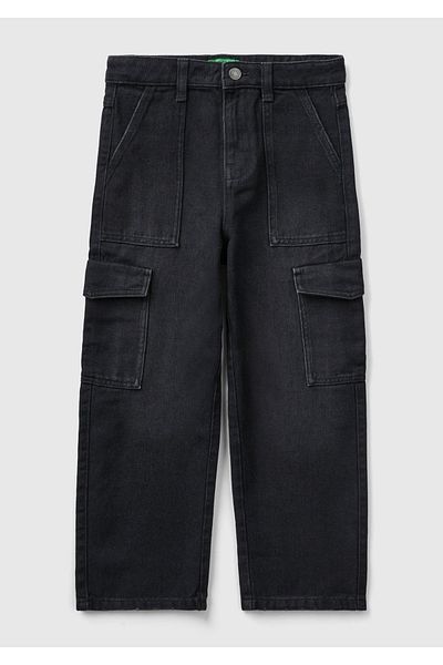 United Colors of Benetton Girl - Black Cargo Pocket Denim Trousers