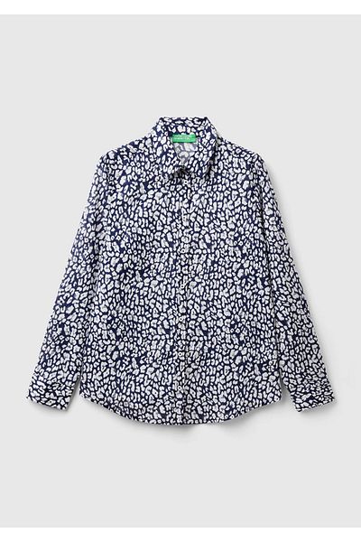 United Colors of Benetton Cămașă din bumbac 100% bumbac albastru bleumarin pentru femei
