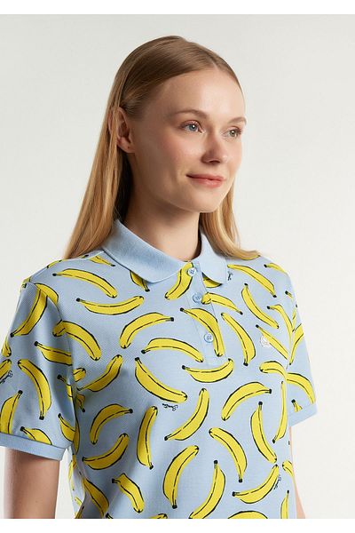 United Colors of Benetton Tricou polo de damă cu logo albastru brodat - bumbac elastic, toate cu model