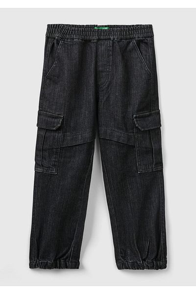 United Colors of Benetton Black Cargo Pants for Boy - Elastic Waist