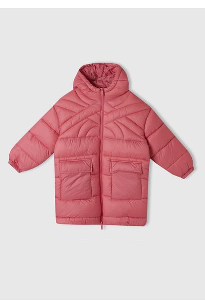 United Colors of Benetton Boy's Long Fuchsia Coat - Benetton Logo Embroidered