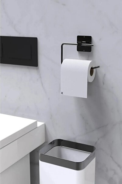 safestore Kendiliğinden Yapışkanlı Siyah Paslanmaz Metal Kapaksız Tuvalet Kağıtlığı Aparatı