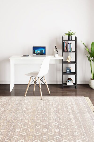 interGO Kitaplıklı Fonksiyonel Çalışma Masası - Beyaz - Antrasit Gri