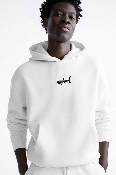 The Champ Clothing Φούτερ με κουκούλα Fleece Shark με στάμπα λευκό Oversize Hoodie
