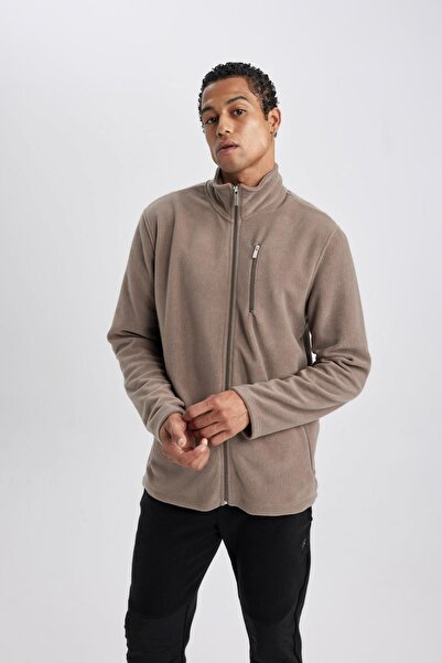 DeFacto Fleece Zippered Regular Fit Sweatshirt - Stand Collar and Pocket B3114Ax23Au