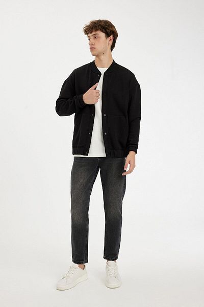 DeFacto College Collar Boxy Fit Bomber Cardigan - Snap Closure, Double Pocket, Seasonal, Soft Feather C7058Ax24Au