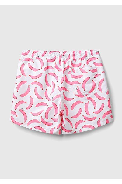 United Colors of Benetton Ανδρικό λογότυπο με ροζ στάμπα - Σορτς κολύμβησης με μπαλωμένες τσέπες και κορδόνι στη μέση