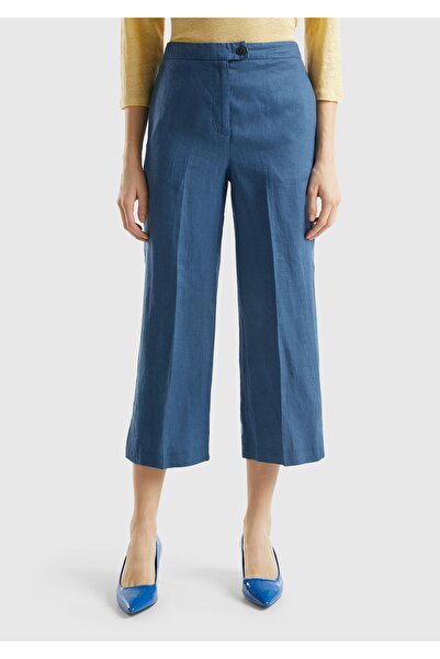 United Colors of Benetton Pantaloni de damă 100% in albastru Midnight cu tali...