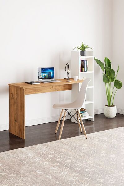 interGO Kitaplıklı Fonksiyonel Çalışma Masası - Atlantik Çam - Beyaz