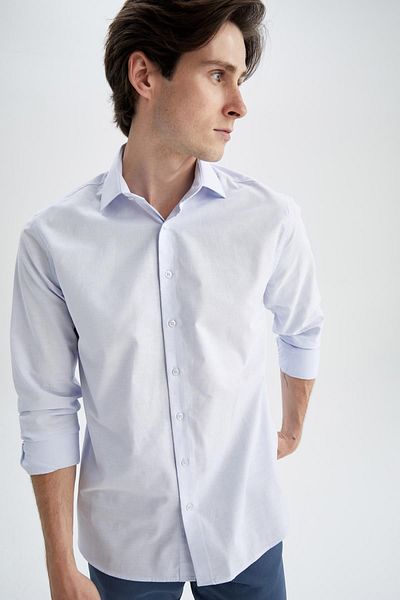 DeFacto Modern Fit Italian Collar Cotton Long Sleeve Classic Shirt X7522az22au