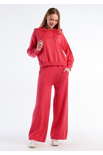 United Colors of Benetton Pantaloni tricotați de damă roz închis - 100% bumbac, picior lat