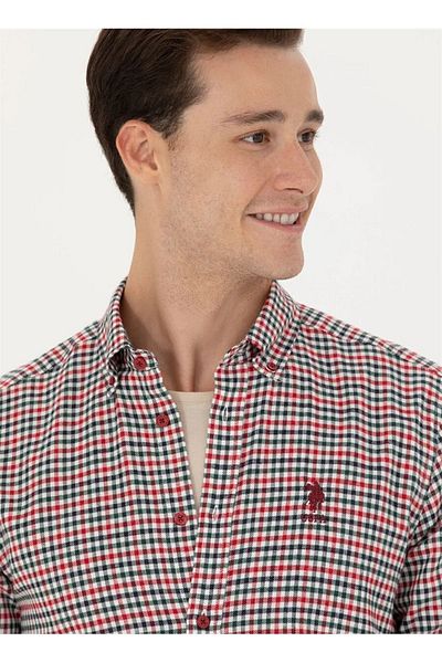 U.S. Polo Assn. US Polo AssnRegular Fit Buttoned Collar Red Men's Shirt