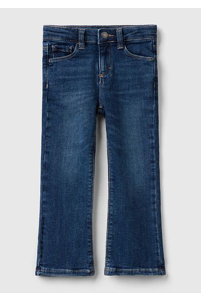 United Colors of Benetton Girls' navy blue stretch fabric denim pants with logo embroidery on the back and 5 pockets