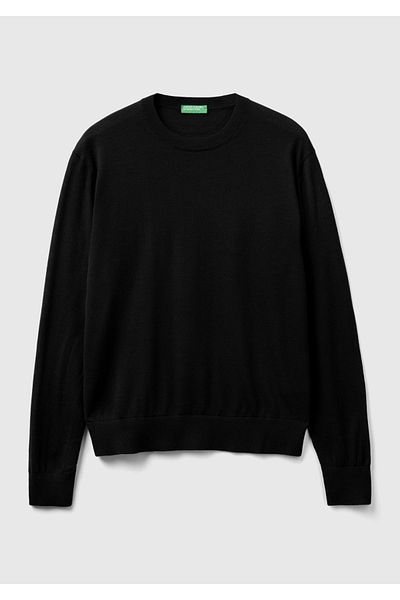 United Colors of Benetton Pulover negru Extra Fine Merino pentru bărbați