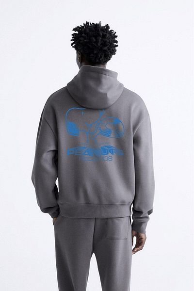 The Champ Clothing Polar Peanuts Written Snoopy Patterned - Smoked Oversize Hooded Hoodie φούτερ