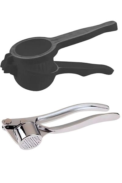 Selenica 2 Pieces Kitchen Set; Hard Plastic Lemon Squeezer, Stainless Steel Garlic Masher