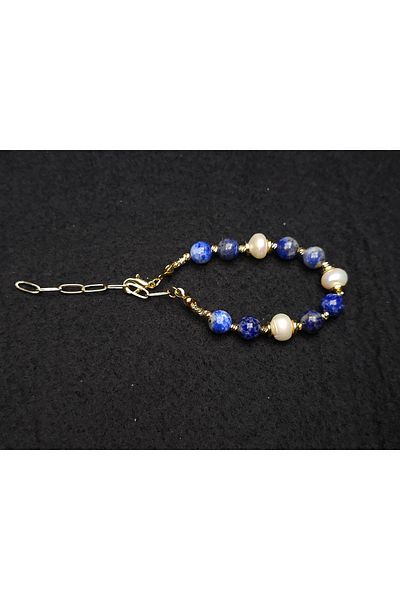 Yüksel Boncuk Natural Pearl and Lapis Lazuli Gems Bracelet