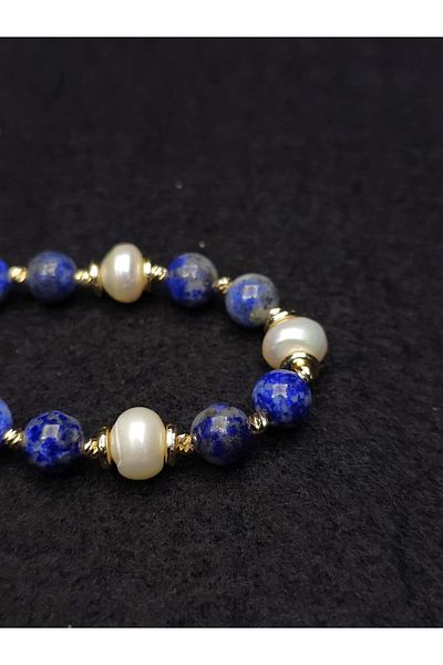 Yüksel Boncuk Natural Pearl and Lapis Lazuli Gems Bracelet