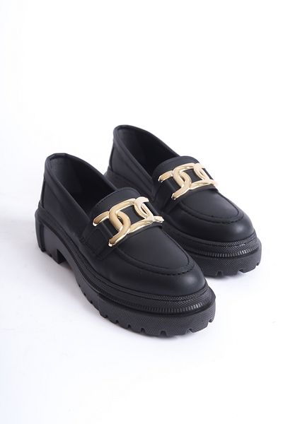Moda Değirmeni Loafer Capone negru pentru femei - cu cataramă și piele BG1095-113-0002